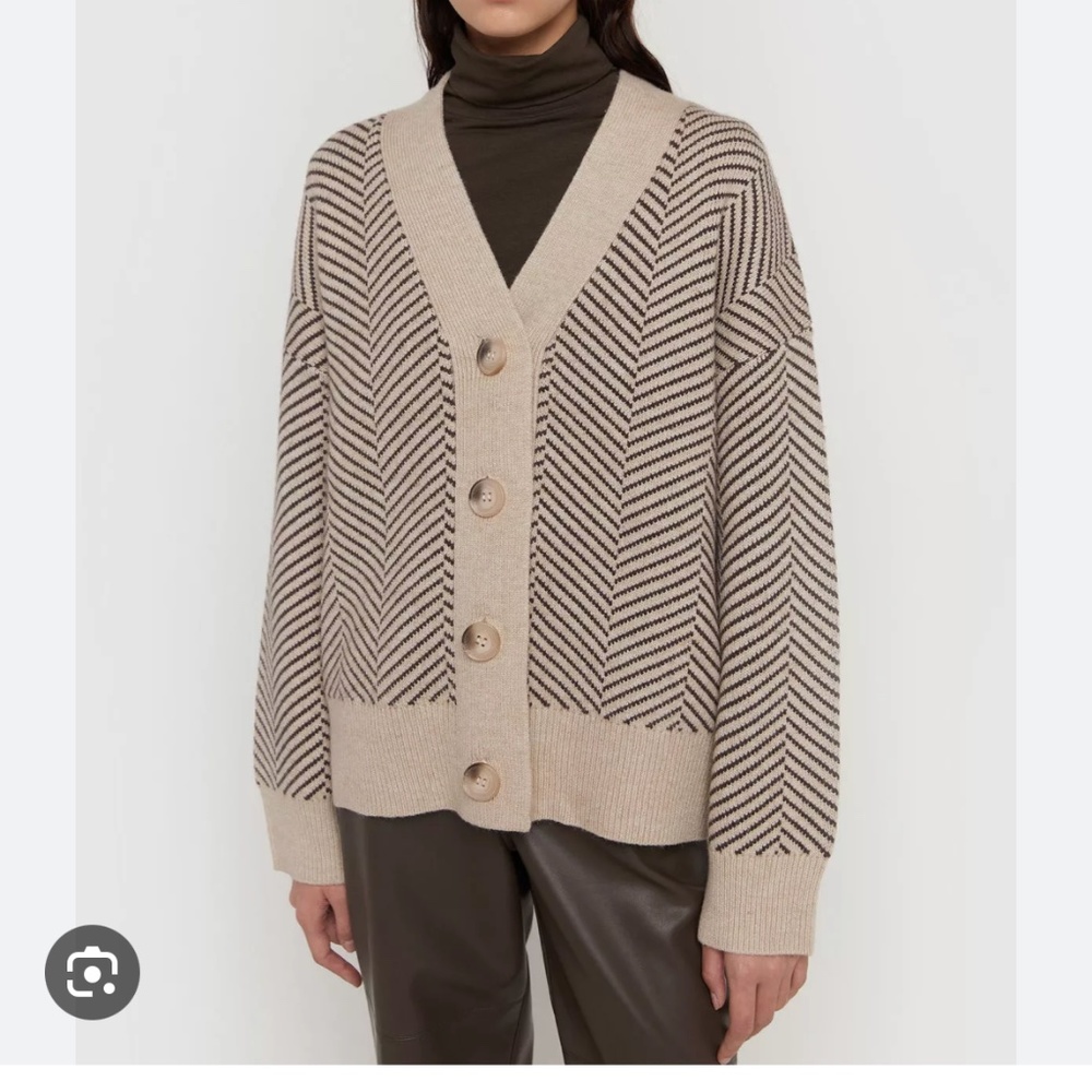 OAK + FORT Herringbone Cardigan - Size XS, Beige
